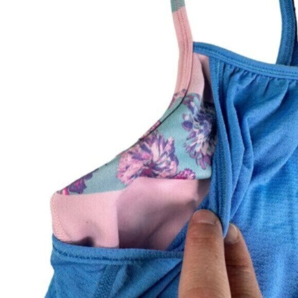 Ivivva | Blue & Pink Print Double Dutch Athletic Racerback Top Big Girl Size 12 - Picture 3 of 11